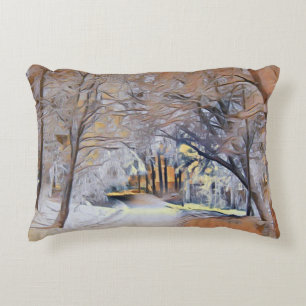 Modern watercolor of coloured snowed trees decorative cushion
