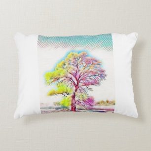 Modern watercolor of coloured snowed trees decorative cushion