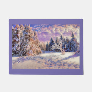 Modern watercolor of coloured snowed trees doormat