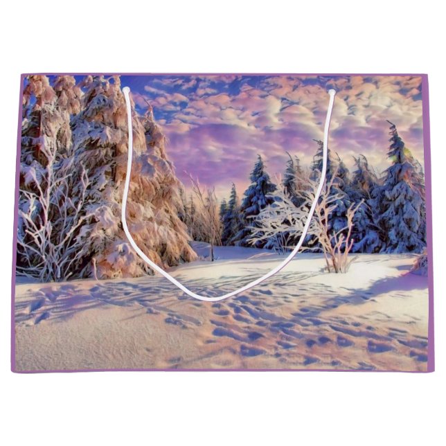 Modern watercolor of coloured snowed trees large gift bag (Front)