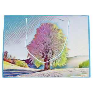 Modern watercolor of coloured snowed trees large gift bag