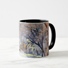 Modern watercolor of coloured snowed trees mug