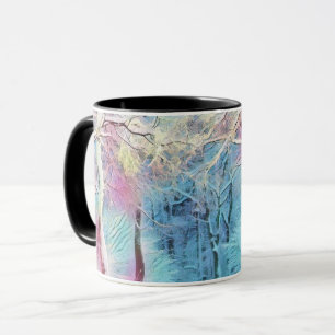 Modern watercolor of coloured snowed trees mug