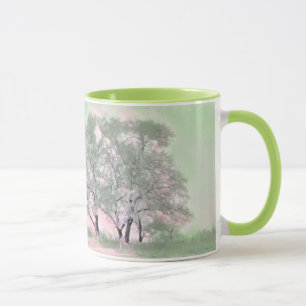 Modern watercolor of coloured snowed trees mug