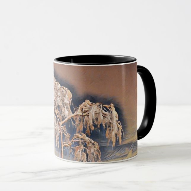 Modern watercolor of coloured snowed trees mug (Front Right)
