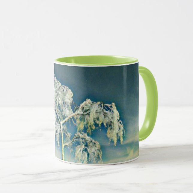Modern watercolor of coloured snowed trees mug (Front Right)