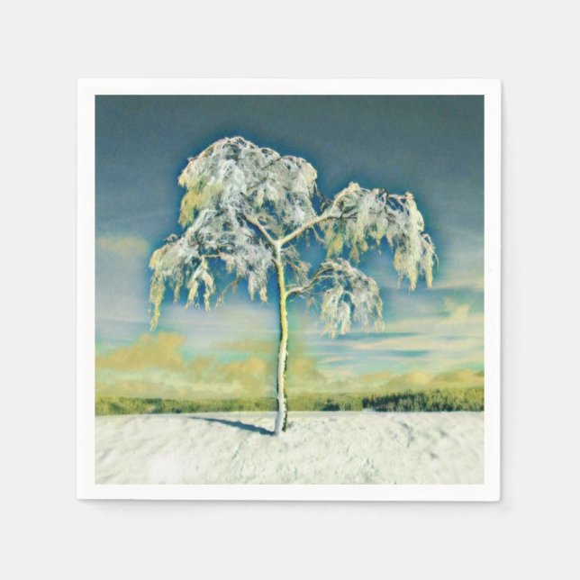 Modern watercolor of coloured snowed trees napkin (Front)