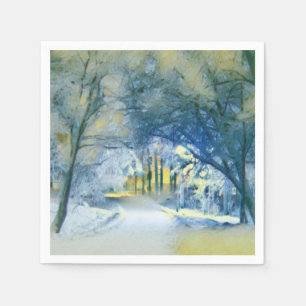 Modern watercolor of coloured snowed trees napkin