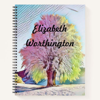 Modern watercolor of coloured snowed trees noteboo notebook