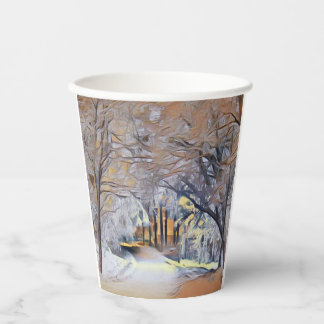 Modern watercolor of coloured snowed trees paper cups