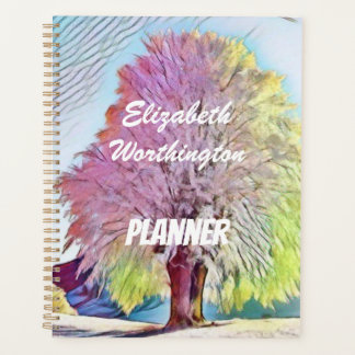 Modern watercolor of coloured snowed trees planner