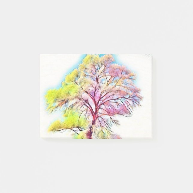 Modern watercolor of coloured snowed trees post-it notes (Front)