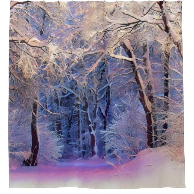 Modern watercolor of coloured snowed trees  shower curtain (Front)