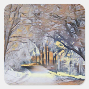 Modern watercolor of coloured snowed trees square sticker