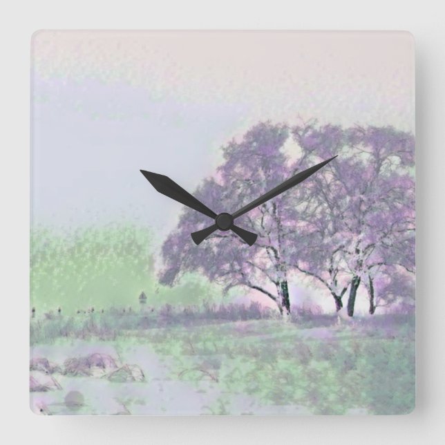 Modern watercolor of coloured snowed trees square wall clock (Front)