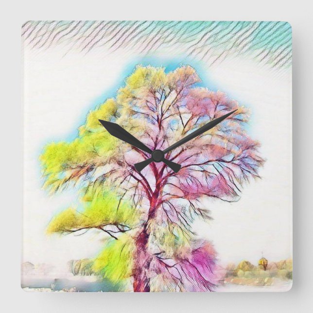 Modern watercolor of coloured snowed trees square wall clock (Front)