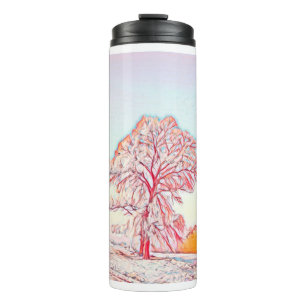 Modern watercolor of coloured snowed trees thermal tumbler