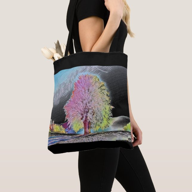 Modern watercolor of coloured snowed trees tote bag (Close Up)
