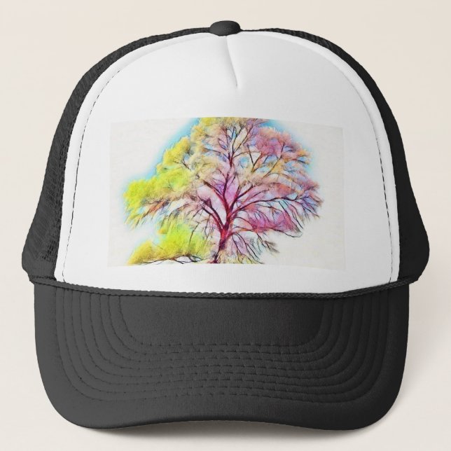Modern watercolor of coloured snowed trees trucker hat (Front)