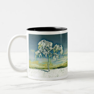 Modern watercolor of coloured snowed trees Two-Tone coffee mug