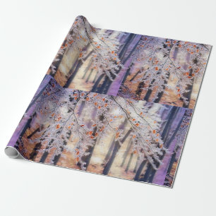 Modern watercolor of coloured snowed trees wrapping paper
