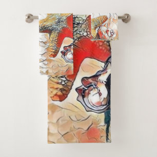 Modern Watercolor of Orange Seashells on Beach Bath Towel Set