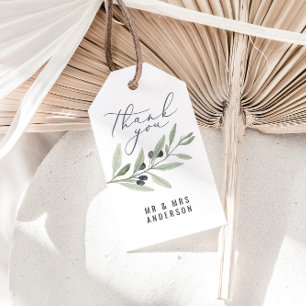 Modern watercolor olive botanical wedding favour gift tags