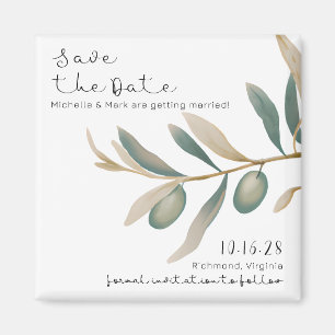 Modern Watercolor Olive Branch Save the Date Magnet