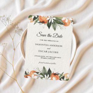 Modern Watercolor Orange Floral Save The Date