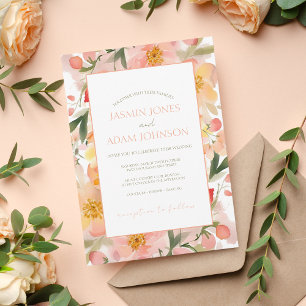 Modern Watercolor Orange Peach Floral Wedding Invitation