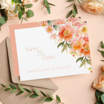 Modern Watercolor Orange Peach Floral Wedding
