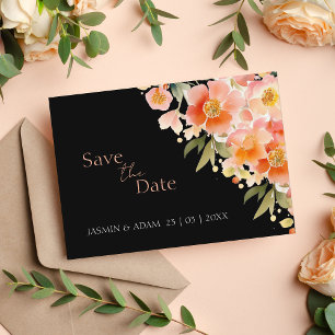 Modern Watercolor Orange Peach Floral Wedding Save The Date