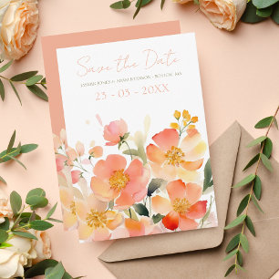 Modern Watercolor Orange Peach Floral Wedding Save The Date