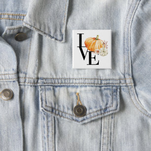 Modern Watercolor Orange Pumpkin With Love 15 Cm Square Badge