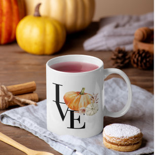Modern Watercolor Orange Pumpkin With Love Coffee Mug
