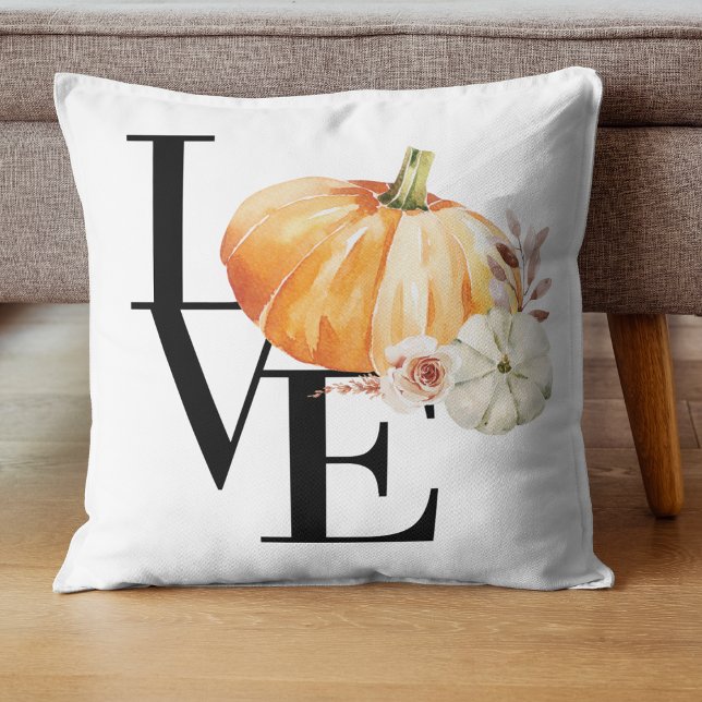 Modern Watercolor Orange Pumpkin With Love Cushion (Creator Uploaded)