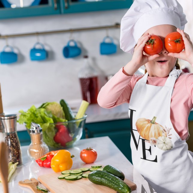Modern Watercolor Orange Pumpkin With Love Kids Apron (Creator Uploaded)
