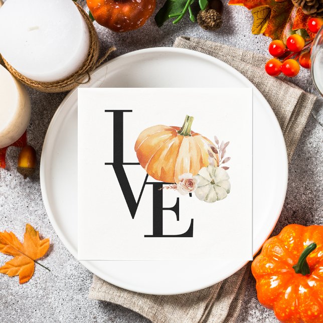Modern Watercolor Orange Pumpkin With Love Napkin (Creator Uploaded)