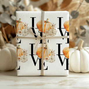 Modern Watercolor Orange Pumpkin With Love Wrapping Paper