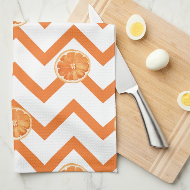 Modern watercolor orange white pattern  tea towel (Quarter Fold)