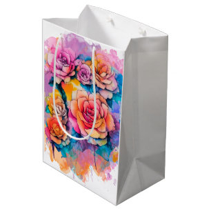 Modern Watercolor Paint Daubs Bouquet Medium Gift Bag
