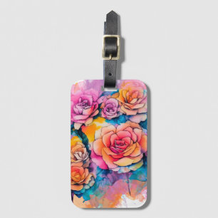 Modern Watercolor Paint Daubs Roses Bouquet Luggage Tag