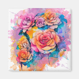 Modern Watercolor Paint Daubs Roses Bouquet Magnet