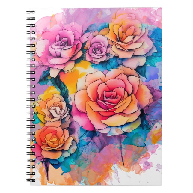 Modern Watercolor Paint Daubs Roses Bouquet Notebook (Front)