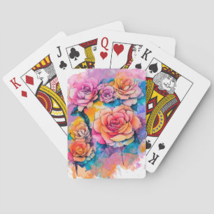 Modern Watercolor Paint Daubs Roses Bouquet Playing Cards