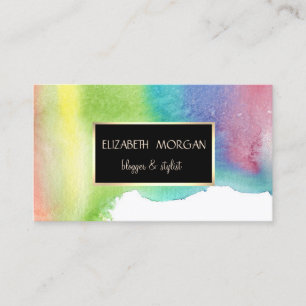 Modern Watercolor Paint Splash, Gold Frame Business Card