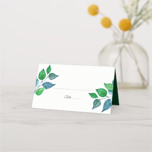 Modern Watercolor Painted Greenery Foliage Wedding Place Card
