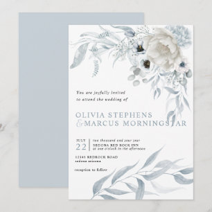 Modern Watercolor Pale Dusty Blue Floral Invitation
