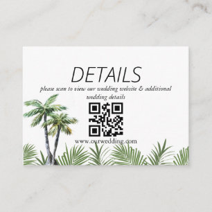 Modern Watercolor Palm Tree Wedding QR Code Enclosure Card