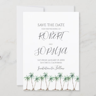 Modern Watercolor Palm Tree Wedding Save The Date